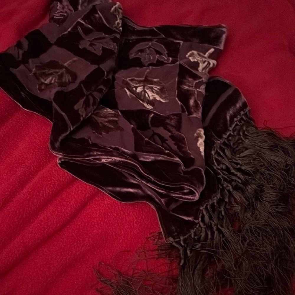 Elegant Velvet Scarf with Fringe